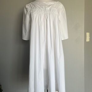 COS White Cotton Voluminous Gathered Front Rachet A-line Casual Pockets Dress